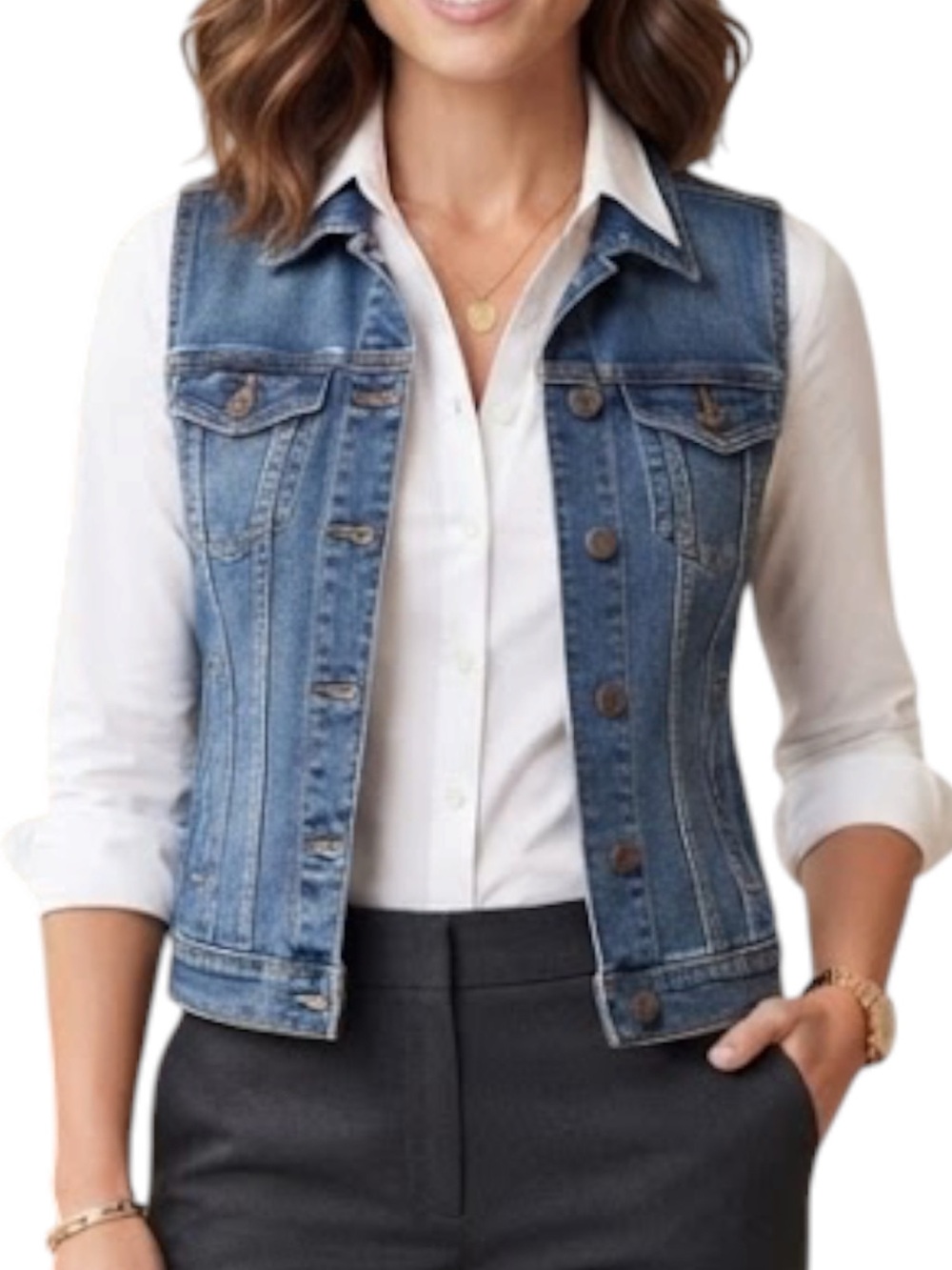 SMART SET Insider Denim Gilet Button-Front Jean Vest Size S